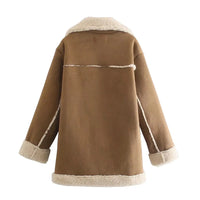 Suede (faux) Leather Lapel Coat (Fleece Lining)