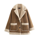 Suede (faux) Leather Lapel Fur Coat (Fleece Lining)