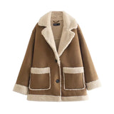 Suede (faux) Leather Lapel Coat (Fleece Lining)