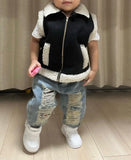 Suede Vest Kids (Faux Sherpa Lined