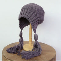 Knitted Beanie w/ Tassel Braids