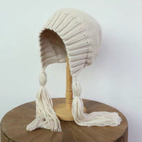 Knitted Beanie w/ Tassel Braids